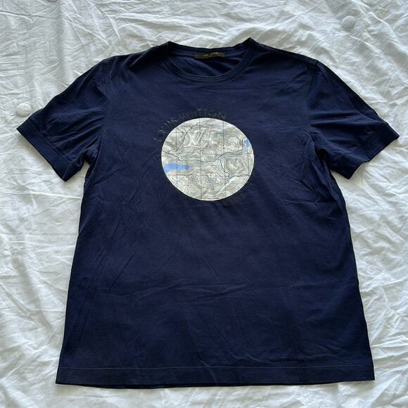 Louis Vuitton Men's Small Navy Paris Topographical Map Globe T-Shirt Tee - Picture 1 of 4